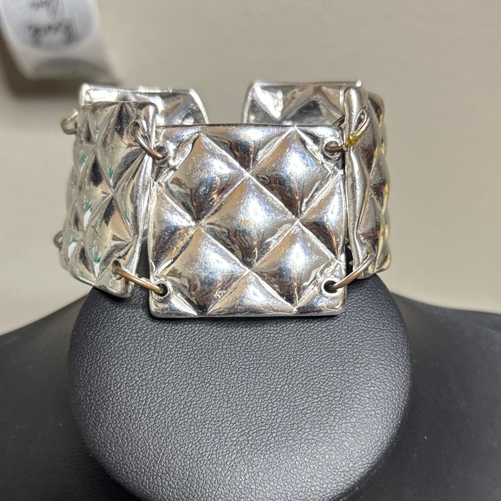 Silver Tone Statement Puffy Square Link Bracelet - image 1